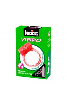 Розовое эрекционное виброкольцо Luxe VIBRO  Поцелуй стриптизёрши  + презерватив