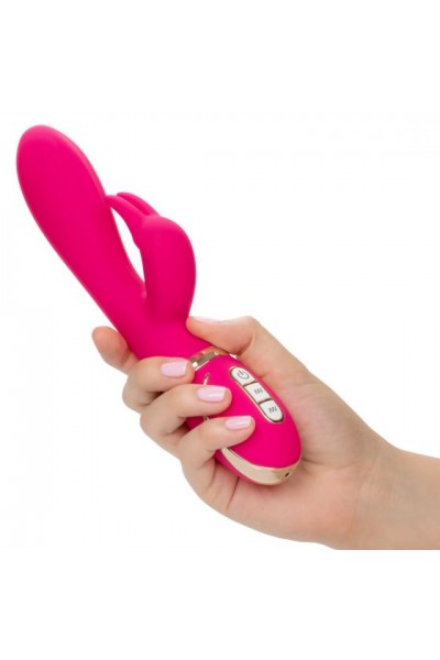 Розовый силиконовый вибратор с клиторальным отростком Signature Silicone Ultra-Soft Rabbit - 22,75 см.