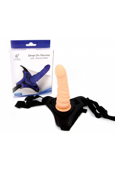 Телесный поясной страпон Strap On Harness with Silicon Dildo - 14 см.