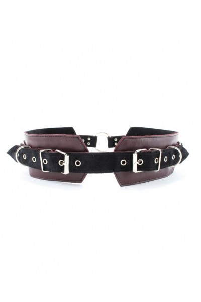 Бордовый пояс с колечками для крепления наручников Maroon Leather Belt