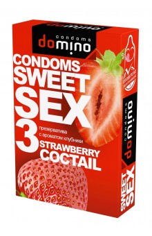 Презервативы для орального секса DOMINO Sweet Sex с ароматом клубничного коктейля  - 3 шт.