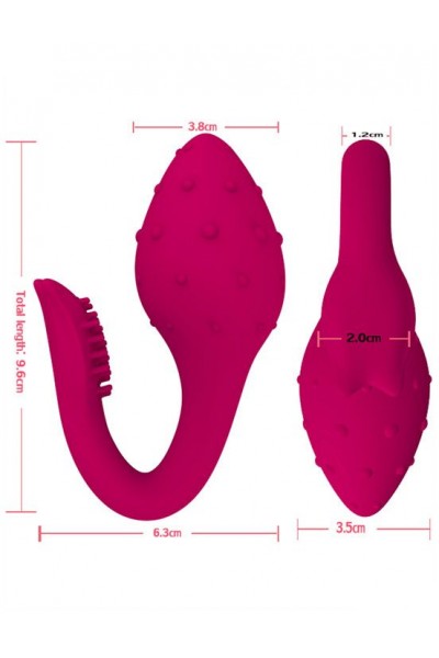 Малиновый вибратор-клубничка с хвостиком - 9,6 см.
