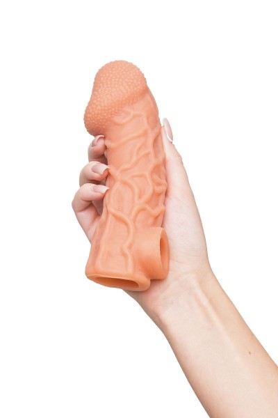 Телесная закрытая насадка с венками Cock Sleeve 006 Size L - 17,6 см.