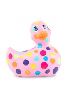 Розовый вибратор-уточка I Rub My Duckie 2.0 Happiness в разноцветный горох