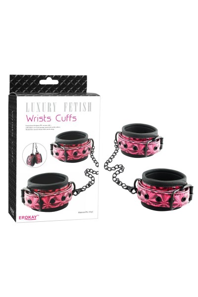 Красно-чёрные кожаные наручники Wrists Cuffs с геометрическим узором