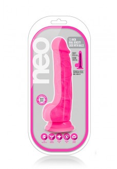 Розовый реалистичный фаллоимитатор на присоске NEO 7.5INCH DUAL DENSITY COCK W. BALLS - 19 см.