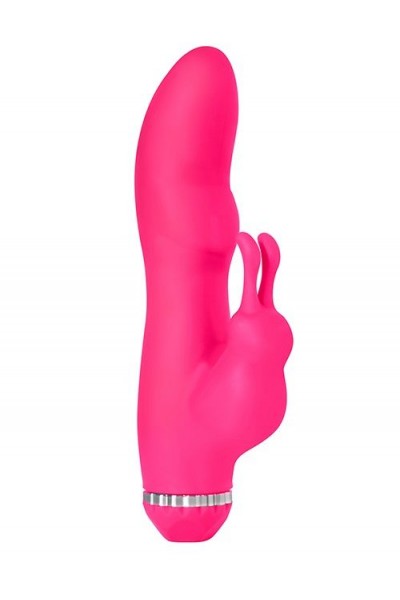 Розовый вибратор с клиторальным стимулятором PURRFECT SILICONE DELUXE RABBIT - 19 см.