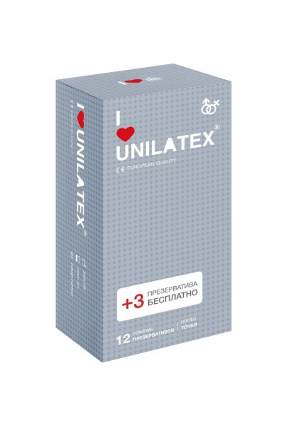 Презервативы с точками Unilatex Dotted - 12 шт. + 3 шт. в подарок