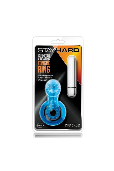 Голубое эрекционное виброкольцо 10 Function Vibrating Tongue Ring