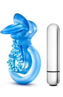 Голубое эрекционное виброкольцо 10 Function Vibrating Tongue Ring