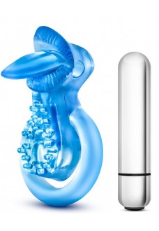 Голубое эрекционное виброкольцо 10 Function Vibrating Tongue Ring