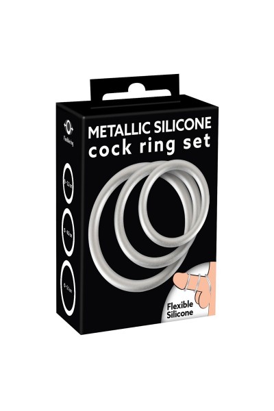 Набор из 3 эрекционных колец под металл Metallic Silicone Cock Ring Set