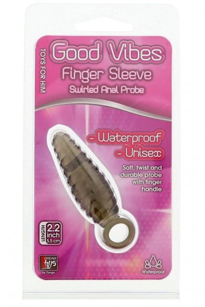 Дымчатый массажер со спиралевидным рельефом GOOD VIBES FINGER SLEEVE ANAL PROBE - 6 см.