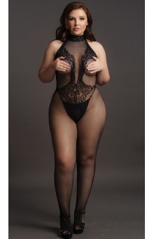 Кэтсьюит с доступом High Neck Fishnet And Lace Bodystocking