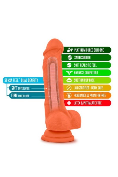 Оранжевый фаллоимитатор 7.5 Inch Silicone Dual Density Cock with Balls - 19 см.