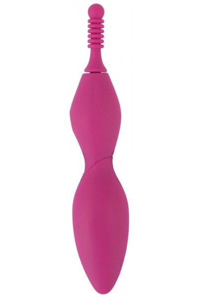 Ярко-розовый клиторальный вибратор с 3 насадками Spot Vibrator with 3 Tips - 17,9 см.