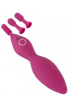 Ярко-розовый клиторальный вибратор с 3 насадками Spot Vibrator with 3 Tips - 17,9 см.