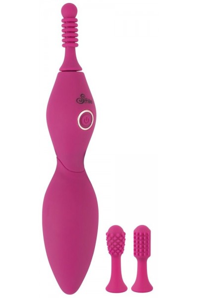 Ярко-розовый клиторальный вибратор с 3 насадками Spot Vibrator with 3 Tips - 17,9 см.