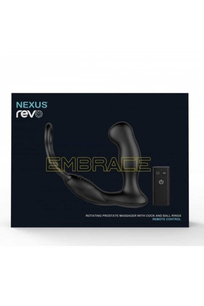 Черный вибромассажер простаты REVO Embrace с эрекционным кольцом