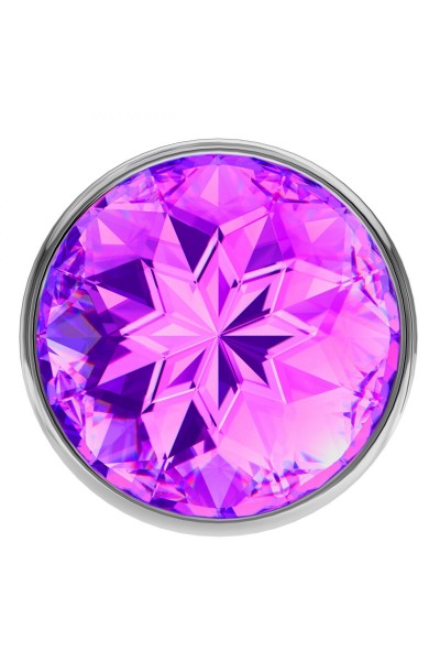 Малая серебристая анальная пробка Diamond Purple Sparkle Small с фиолетовым кристаллом - 7 см.