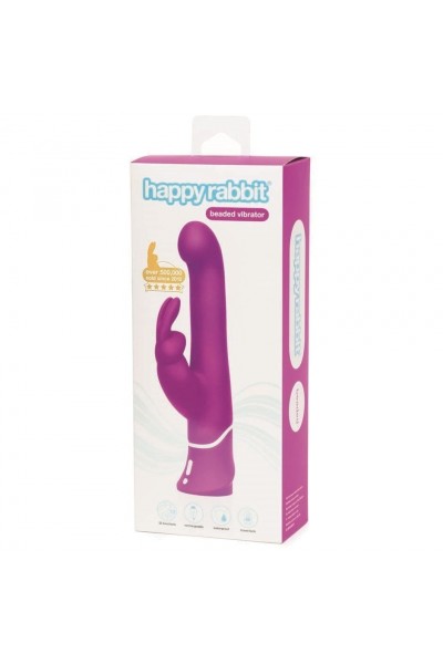 Фиолетовый вибратор с клиторальным стимулятором Beaded G-Spot Rechargeable Rabbit Vibrator - 24 см.