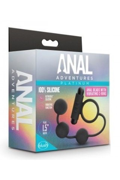 Черная анальная цепочка с эрекционным виброкольцом Silicone Anal Beads with Vibrating C-Ring