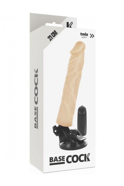 Телесный вибратор на мощной присоске Basecock Realistic Vibrator - 21 см.