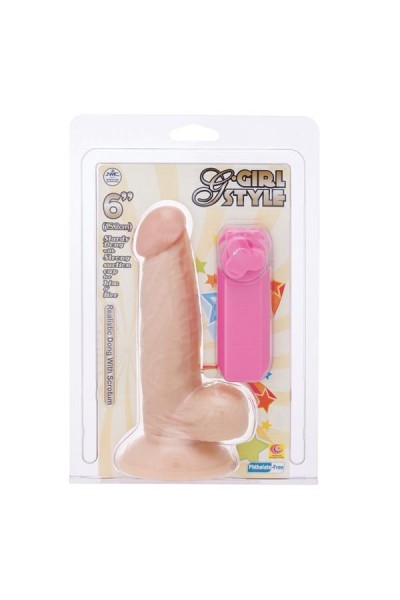 Реалистичный вибромассажёр с присоской и выносным пультом G-GIRL STYLE 6INCH VIBRATING DONG - 15,2 см.