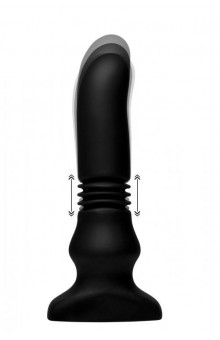 Черный фрикционный вибратор Silicone Vibrating   Thrusting Plug with Remote Control - 17,1 см.