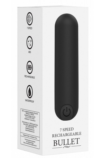 Черная перезаряжаемая вибропуля 7 Speed Rechargeable Bullet - 7,7 см.