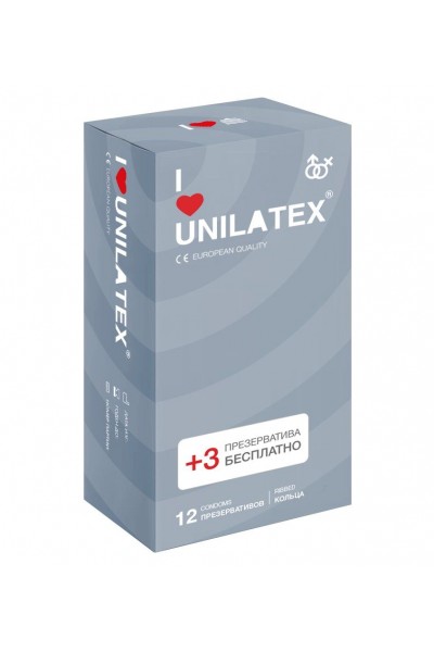 Презервативы с рёбрами Unilatex Ribbed - 12 шт. + 3 шт. в подарок