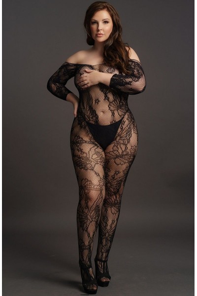 Красивый ажурный кэтсьюит с доступом Lace Sleeved Bodystocking