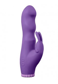 Фиолетовый вибратор с клиторальным стимулятором PURRFECT SILICONE DELUXE RABBIT 100FNCT - 20 см.