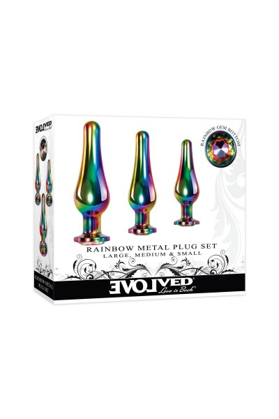 Набор из 3 радужных анальных пробок Rainbow Metal Plug Set