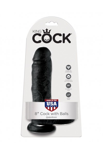 Чёрный фаллоимитатор 8  Cock with Balls - 21,3 см.