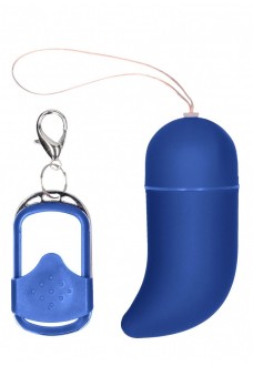 Синее виброяйцо Medium Wireless Vibrating G-Spot Egg с пультом - 7,5 см.