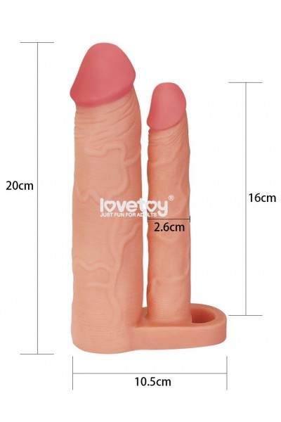 Телесная насадка для двойного проникновения Add 2 Pleasure X Tender Double Penis Sleeve - 20 см.