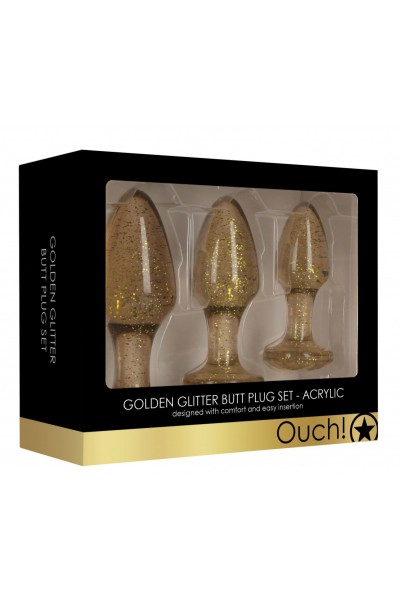 Набор из 3 золотистых анальных пробок Acrylic Goldchip Butt Plug Set