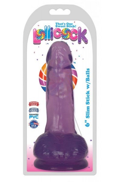 Фиолетовый гелевый фаллоимитатор Slim Stick with Balls - 15,2 см.