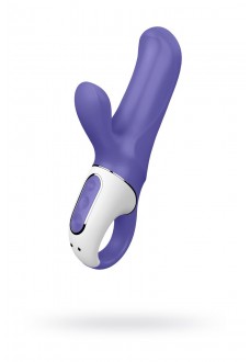 Фиолетовый вибратор Satisfyer Magic Bunny с клиторальным отростком - 17,6 см.