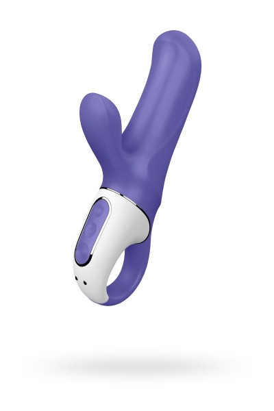 Фиолетовый вибратор Satisfyer Magic Bunny с клиторальным отростком - 17,6 см.