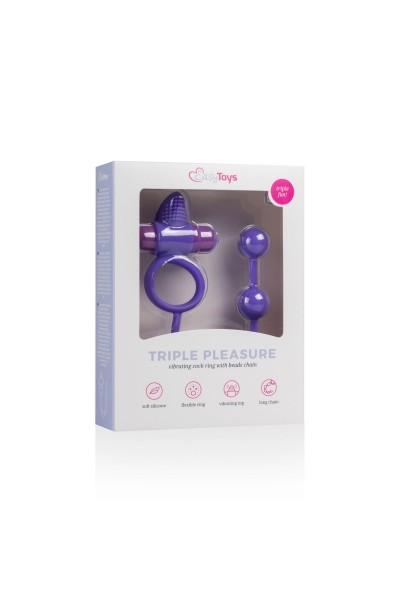 Фиолетовое эрекционное виброкольцо с анальной цепочкой Triple Pleasure