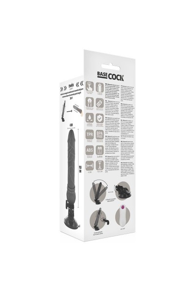 Черный вибромассажер на мощной присоске Basecock Realistic Vibrator Remote Control - 19,5 см.