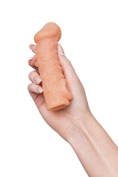 Телесная закрытая насадка с шершавой головкой Cock Sleeve 007 Size S - 13,8 см.