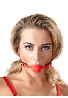 Силиконовый кляп-шар на чёрных ремешках Red Gag silicone