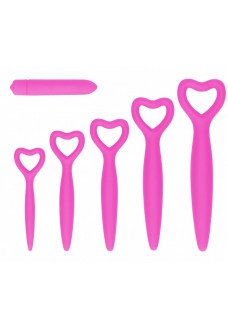 Набор розовых вагинальных расширителей с вибропулей Silicone Vaginal Dilator Set