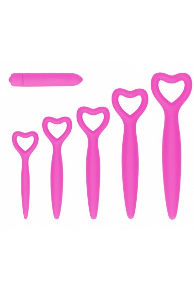 Набор розовых вагинальных расширителей с вибропулей Silicone Vaginal Dilator Set