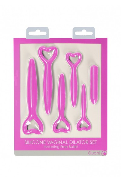 Набор розовых вагинальных расширителей с вибропулей Silicone Vaginal Dilator Set