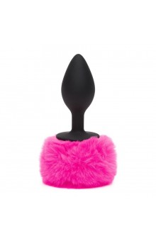 Черная анальная пробка с розовым хвостом Large Bunny Tail Butt Plug