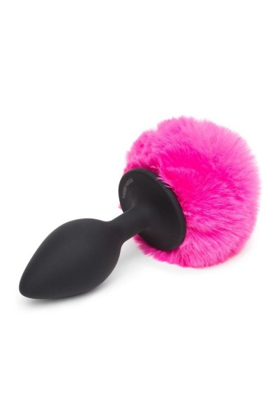 Черная анальная пробка с розовым хвостом Large Bunny Tail Butt Plug